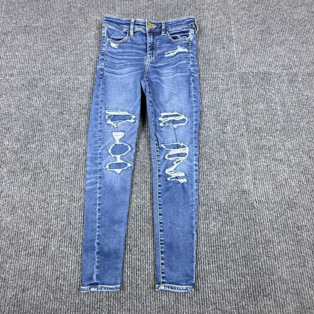 American Eagle Hi-Rise Jegging Next Level Stretch Distressed Blue Jeans 2 Short